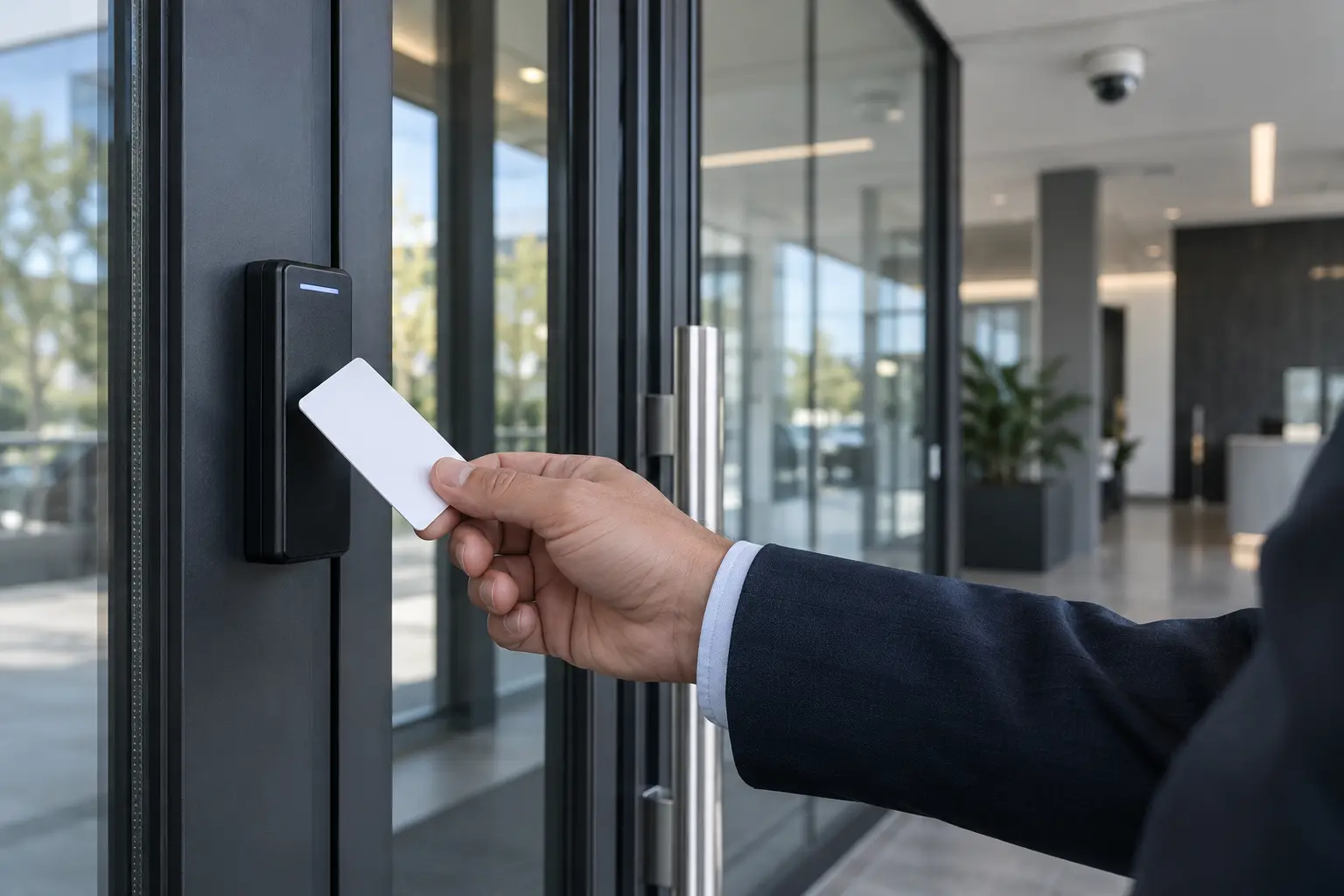 Commercial card access system at an office entrance